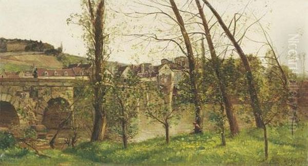 Le Pont De Mantes. 1890. Oil Painting by Hippolyte Camille Delpy