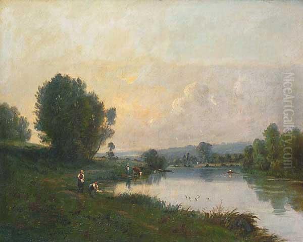 Campesinas En El Lago Oil Painting by Hippolyte Camille Delpy