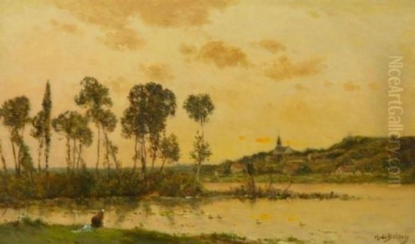 Washerwoman At Dusk Oil Painting by Hippolyte Camille Delpy