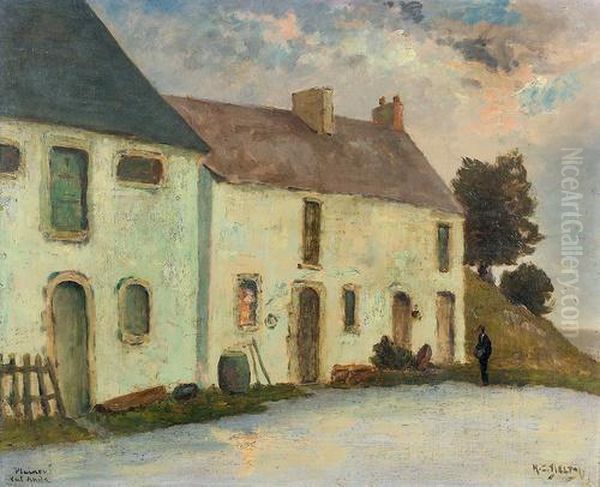 Abendlandschaft Mit Einem Bauernhaus. Oil Painting by Hippolyte Camille Delpy