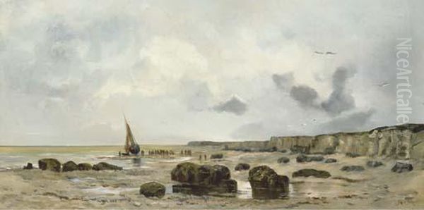 Le Retour Des Pecheurs Sur Une Plage, Normandie Oil Painting by Hippolyte Camille Delpy