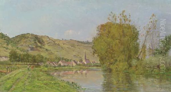 A Mountainous River Landscape Oil Painting by Hippolyte Camille Delpy