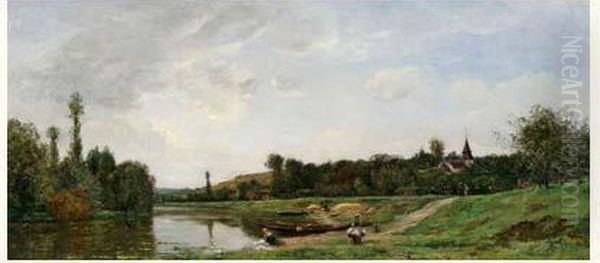 Les Lavandieres Au Bord De L'oise Oil Painting by Hippolyte Camille Delpy