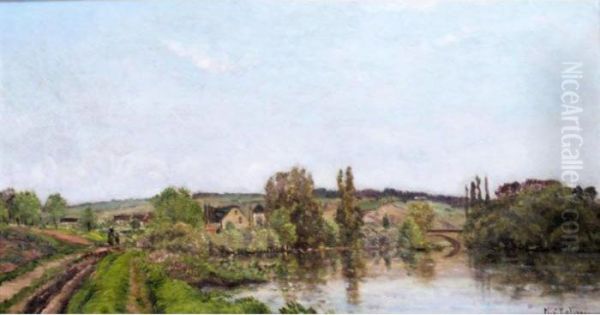 River Landscape Oil Painting by Hippolyte Camille Delpy