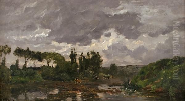 Pecheur Sur L'oise Oil Painting by Hippolyte Camille Delpy