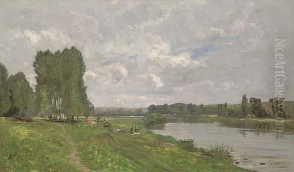 Au Bord De La Seine Oil Painting by Hippolyte Camille Delpy