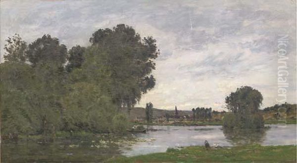 Washerwoman On The Riverbank Oil Painting by Hippolyte Camille Delpy