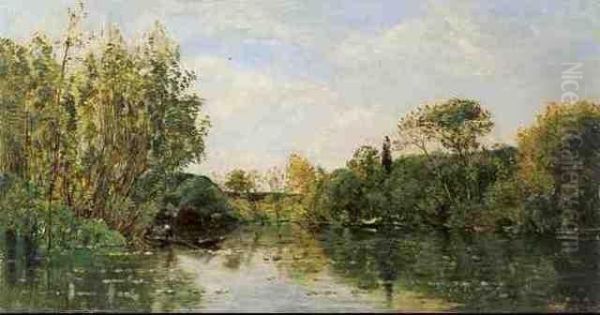 Flusslandschaft Oil Painting by Hippolyte Camille Delpy