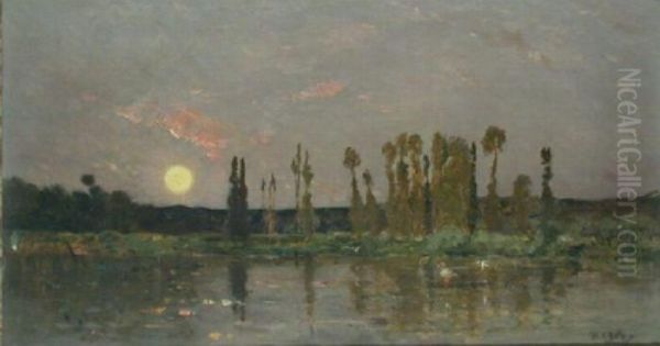 Sunrise Along A River Oil Painting by Hippolyte Camille Delpy