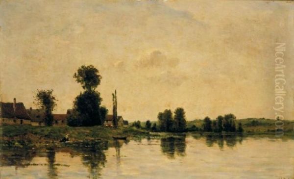 Washerwoman Along The Banks Of A River Oil Painting by Hippolyte Camille Delpy