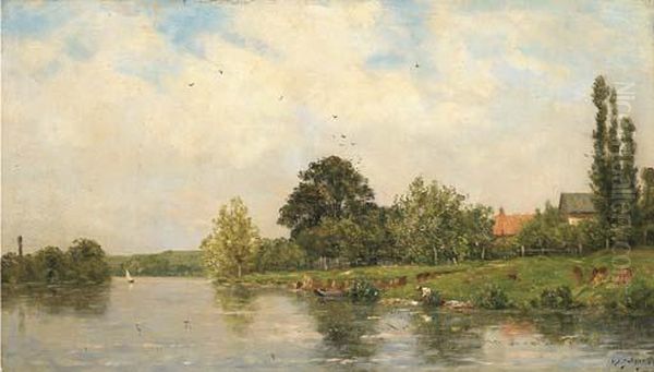 Washing On The Banks Of The River Oil Painting by Hippolyte Camille Delpy