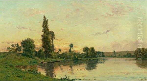 Washerwomen On A Riverbank Oil Painting by Hippolyte Camille Delpy