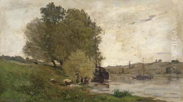 Les Lavendieres Au Bord De L'oise Oil Painting by Hippolyte Camille Delpy