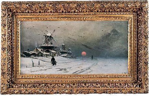 Les Moulins A Vent, Effet De Neige, Circa 1879 Oil Painting by Hippolyte Camille Delpy