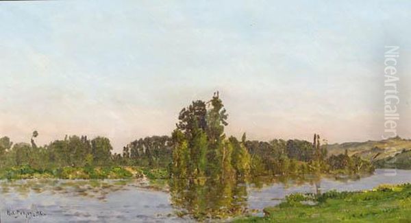 Jour D'ete: A River Landscape In Summer Oil Painting by Hippolyte Camille Delpy