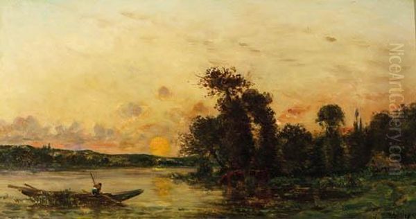 Pecheur Au Bord De La Riviere Oil Painting by Hippolyte Camille Delpy