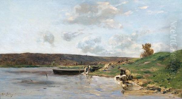 Lavandieres Au Bord De L'eau Oil Painting by Hippolyte Camille Delpy