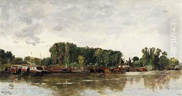 Barges A Rangiport Sur Seine
Signed 'h.c.delpy.' (lower Left) Oil Painting by Hippolyte Camille Delpy