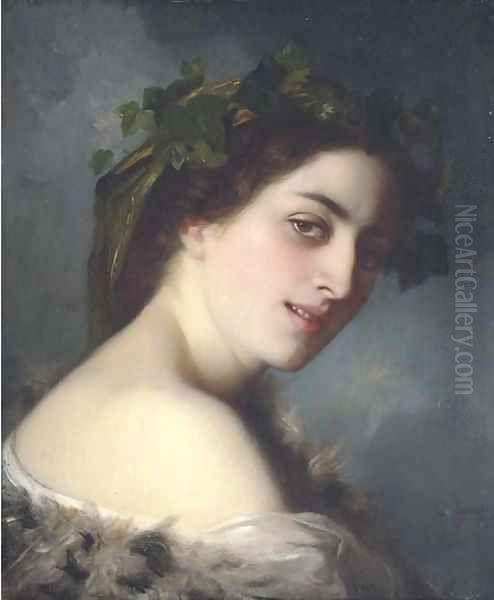 Portrait of a lady, head and shoulders Oil Painting by Charles Zacharie Landelle