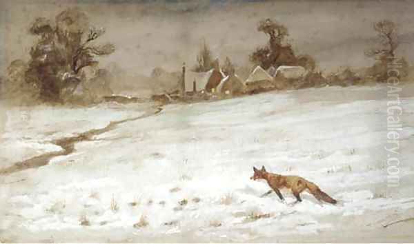 A fox in snow Oil Painting by Thomas Lloyd