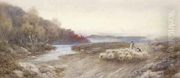 A shepherd and his flock returning home at sunset Oil Painting by Thomas Lloyd