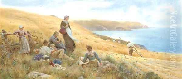 The harvesters' picnic, near Wembury, Plymouth Oil Painting by Thomas Lloyd