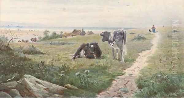 Cows resting above the coast Oil Painting by Thomas Lloyd