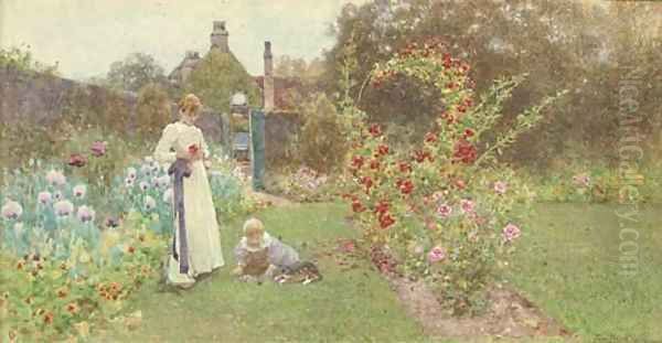 Playmates in a summer garden Oil Painting by Thomas Lloyd