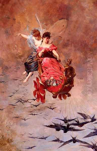 A Chariot Of Swallows Oil Painting by Alexandre Louis Leloir