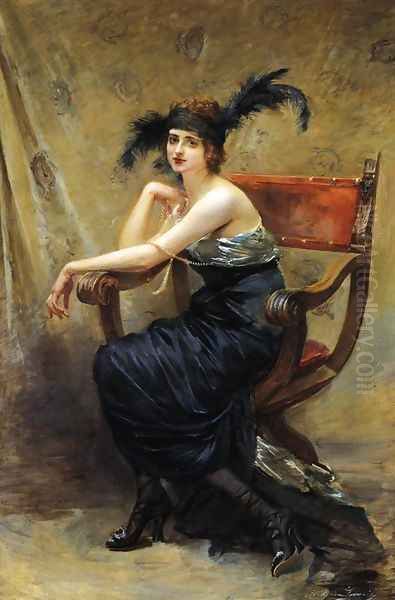 Woman Sitting in a 'Dagobert' Armchair Oil Painting by Madeleine Jeanne Lemaire