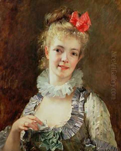 Girl with Love Letter or the Valentine Oil Painting by Madeleine Jeanne Lemaire