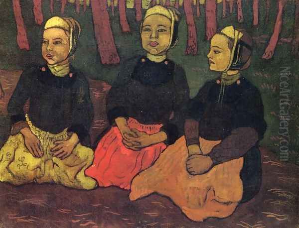 Three Breton Women in the Forest Oil Painting by Georges Lacombe