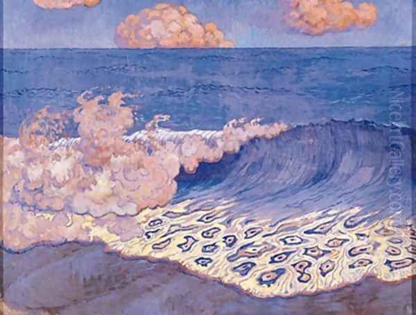 Blue seascape Wave Effect Oil Painting by Georges Lacombe