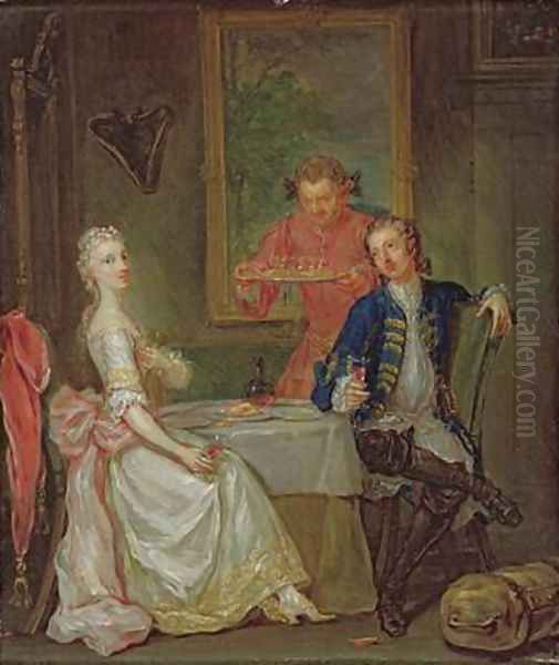 A Dinner Conversation Oil Painting by Marcellus, the Younger Laroon