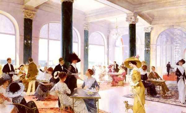 A Grand Hotel Oil Painting by Rene Lelong