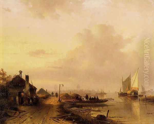 The Ferry Oil Painting by Charles Henri Leickert