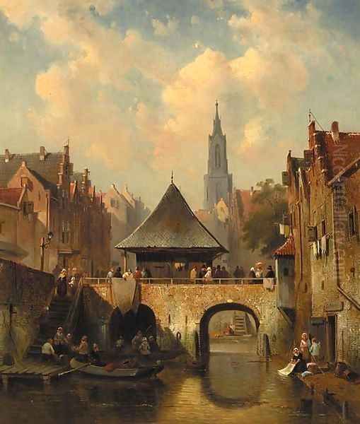 A cappricio view of Utrecht Oil Painting by Charles Henri Leickert