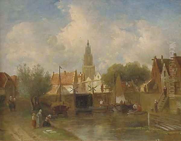 Summer in a Dutch town Oil Painting by Charles Henri Leickert