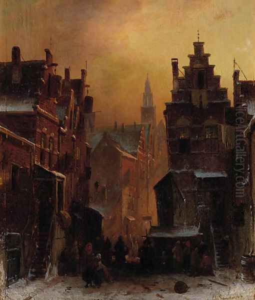 The Jewish quarter in Amsterdam Oil Painting by Charles Henri Leickert