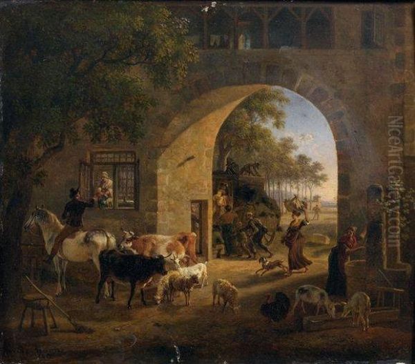 L'arrivee De La Diligence Oil Painting by Jean Louis (Marnette) De Marne