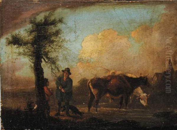 Paesaggio Con Armenti Oil Painting by Jean Louis (Marnette) De Marne