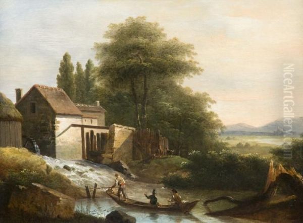 Moulin Au Bord D'une Riviere Oil Painting by Jean Louis (Marnette) De Marne