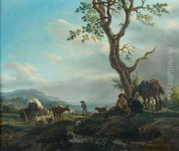 La Halte Des Voyageurs Oil Painting by Jean Louis (Marnette) De Marne