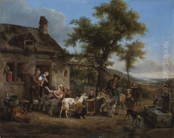 Heureuse Famille Dans Une Ferme Oil Painting by Jean Louis (Marnette) De Marne