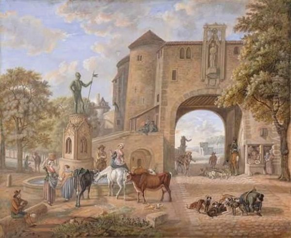 La Halte Pres De La Fontaine. Oil Painting by Jean Louis (Marnette) De Marne