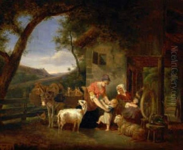 Reunion A La Ferme Oil Painting by Jean Louis (Marnette) De Marne