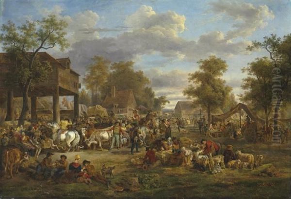 A Country Fair Oil Painting by Jean Louis (Marnette) De Marne