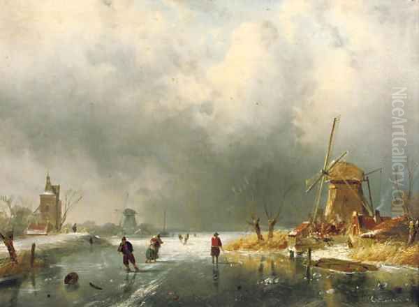 A winters day Oil Painting by Charles Henri Leickert