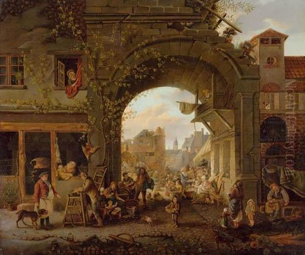 Market Place. Oil Painting by Jean Louis (Marnette) De Marne