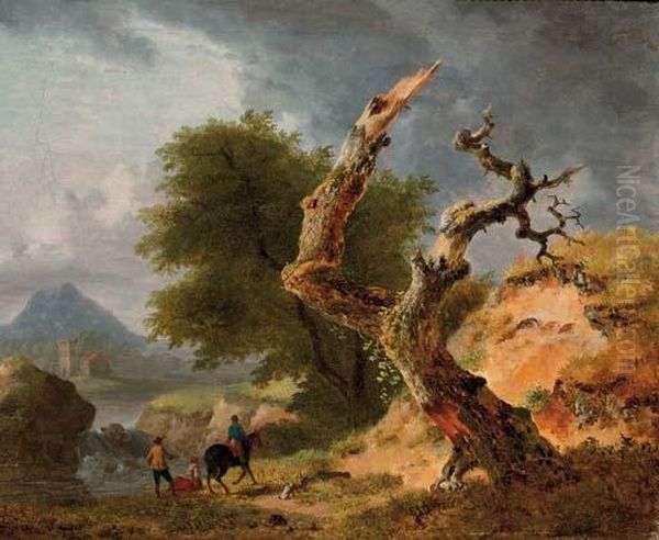 A Mountainous Landscape Oil Painting by Jean Louis (Marnette) De Marne